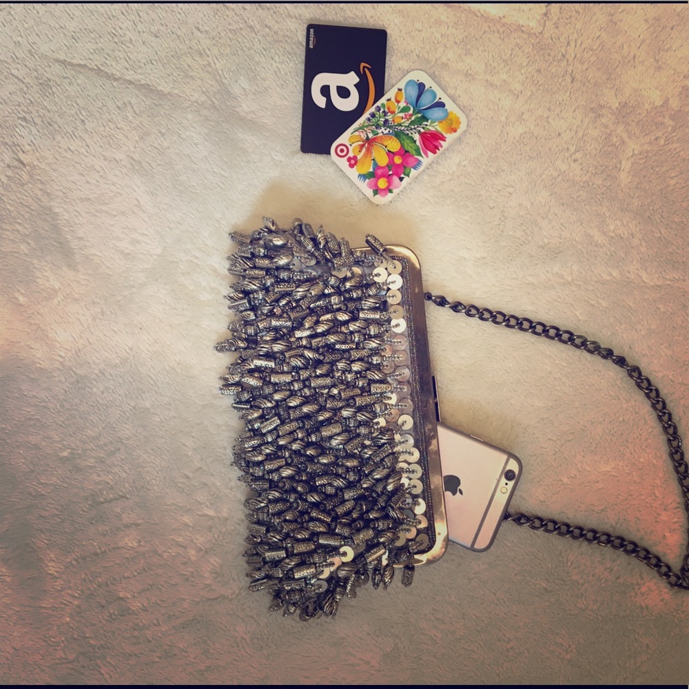 Steve Madden clutch purse with silver bead tassel